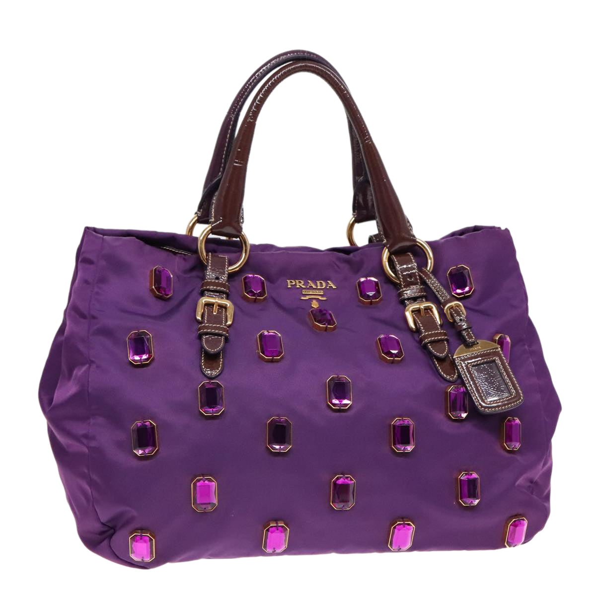 PRADA Bijoux Tote Bag Nylon Enamel Purple Gold Auth 93338