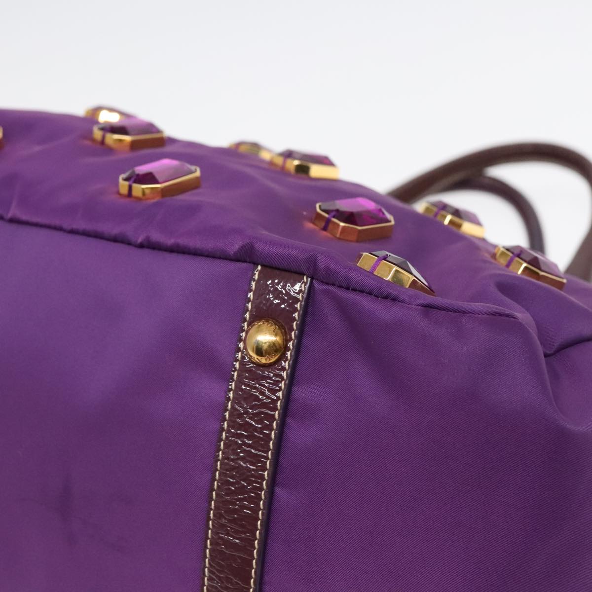 PRADA Bijoux Tote Bag Nylon Enamel Purple Gold Auth 93338