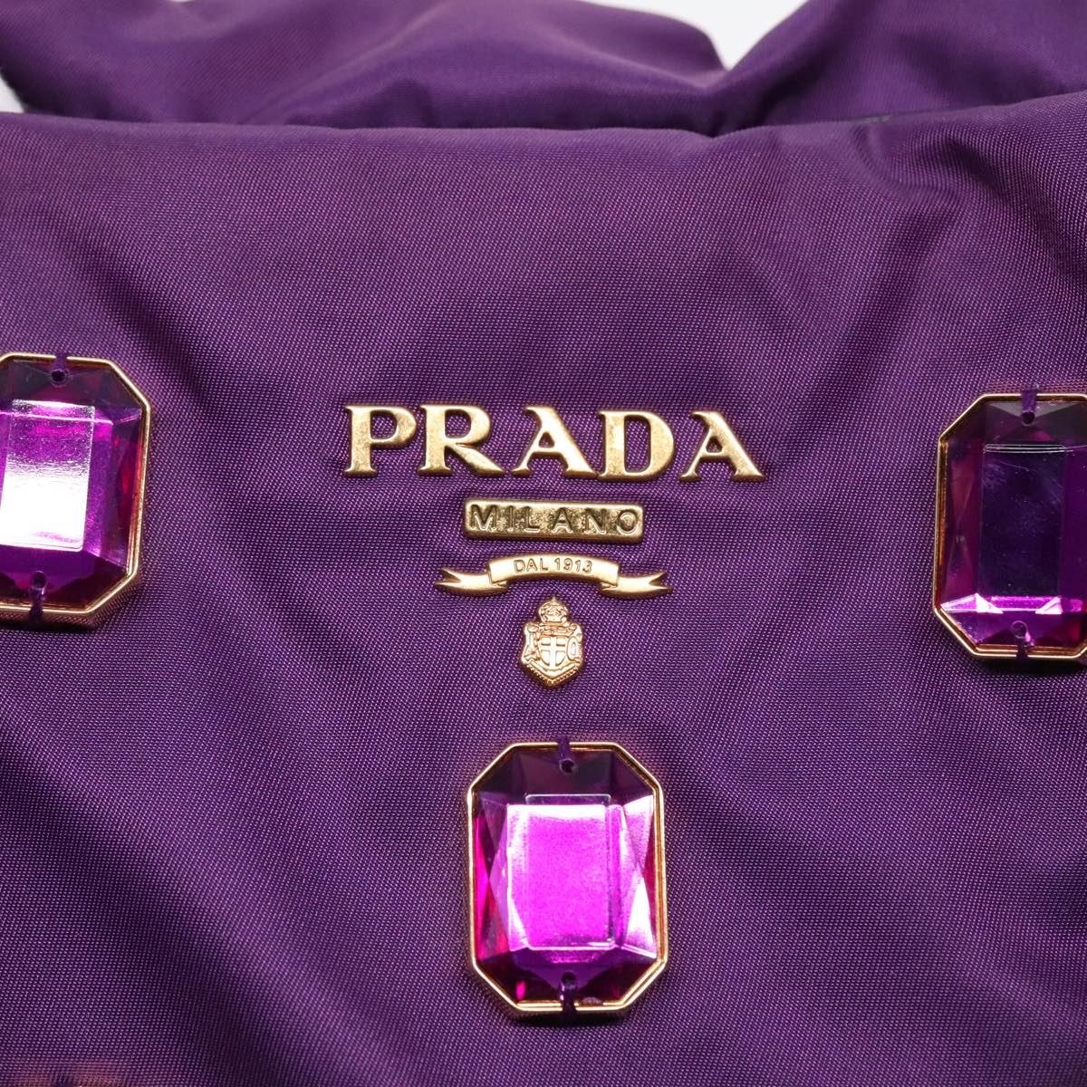 PRADA Bijoux Tote Bag Nylon Enamel Purple Gold Auth 93338