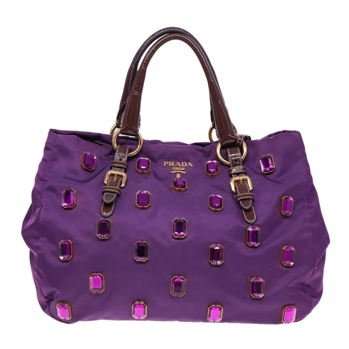 PRADA Bijoux Tote Bag Nylon Enamel Purple Gold Auth 93338