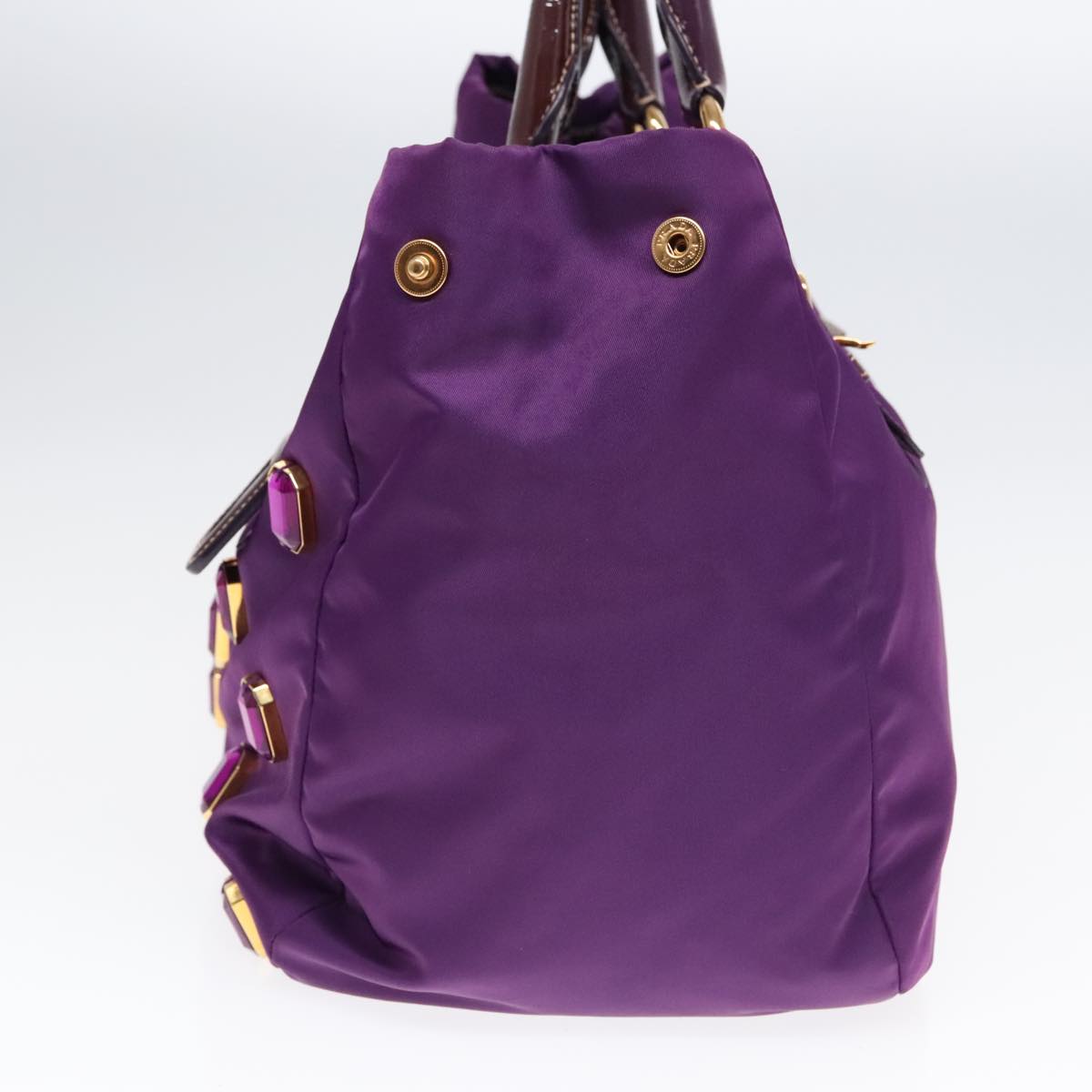 PRADA Bijoux Tote Bag Nylon Enamel Purple Gold Auth 93338