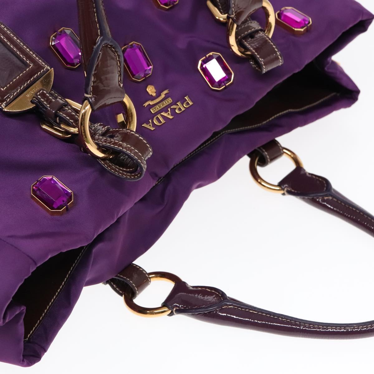 PRADA Bijoux Tote Bag Nylon Enamel Purple Gold Auth 93338