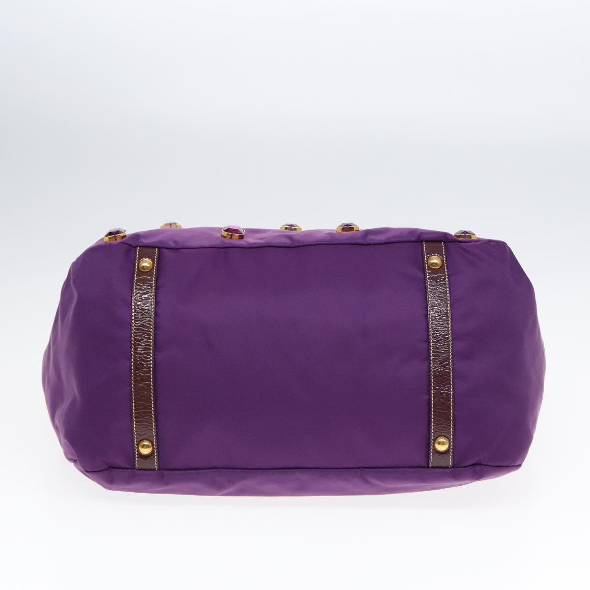 PRADA Bijoux Tote Bag Nylon Enamel Purple Gold Auth 93338