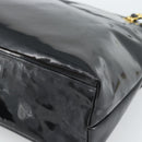 CHANEL Chain Turn Lock Tote Bag Patent leather Gold Black CC Auth 93339-15
