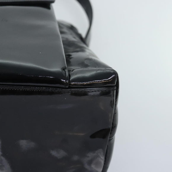 CHANEL Chain Turn Lock Tote Bag Patent leather Gold Black CC Auth 93339