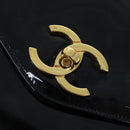 CHANEL Chain Turn Lock Tote Bag Patent leather Gold Black CC Auth 93339-18