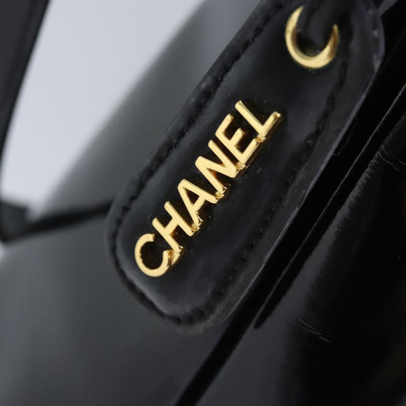 CHANEL Chain Turn Lock Tote Bag Patent leather Gold Black CC Auth 93339