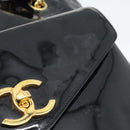 CHANEL Chain Turn Lock Tote Bag Patent leather Gold Black CC Auth 93339-20