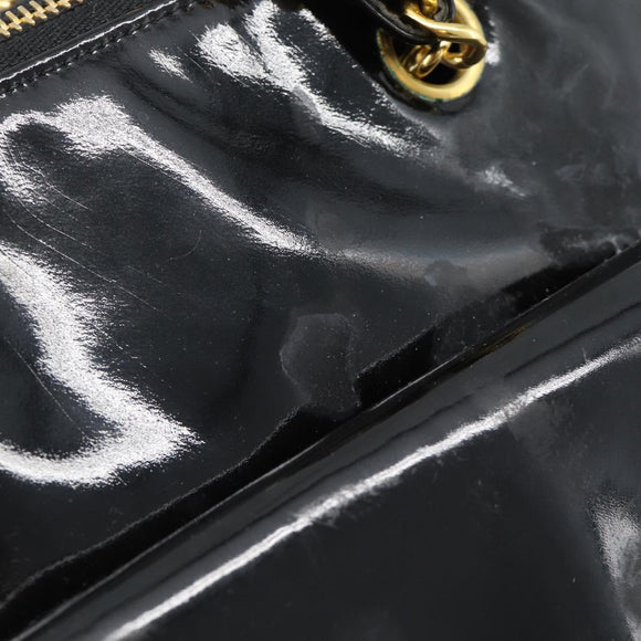 CHANEL Chain Turn Lock Tote Bag Patent leather Gold Black CC Auth 93339