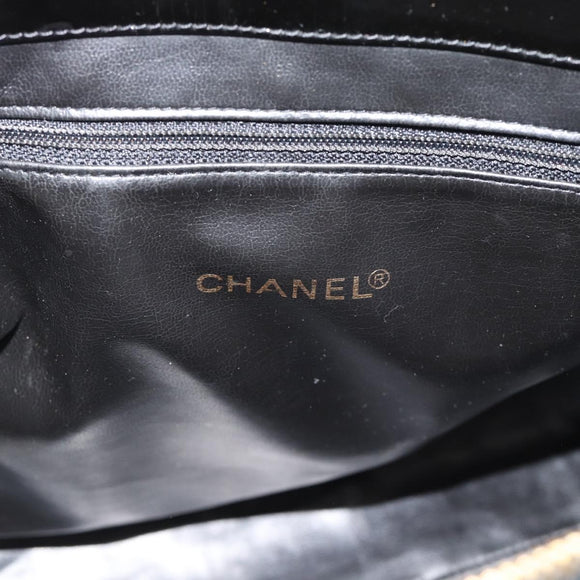 CHANEL Chain Turn Lock Tote Bag Patent leather Gold Black CC Auth 93339
