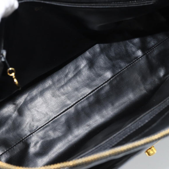 CHANEL Chain Turn Lock Tote Bag Patent leather Gold Black CC Auth 93339