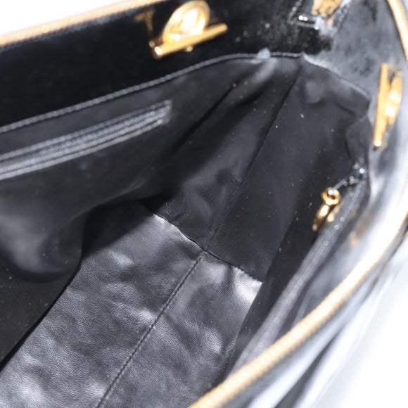 CHANEL Chain Turn Lock Tote Bag Patent leather Gold Black CC Auth 93339