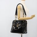 CHANEL Chain Turn Lock Tote Bag Patent leather Gold Black CC Auth 93339-29