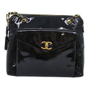 CHANEL Chain Turn Lock Tote Bag Patent leather Gold Black CC Auth 93339-13