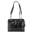 CHANEL Chain Turn Lock Tote Bag Patent leather Gold Black CC Auth 93339-2