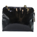 CHANEL Chain Turn Lock Tote Bag Patent leather Gold Black CC Auth 93339-2
