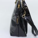CHANEL Chain Turn Lock Tote Bag Patent leather Gold Black CC Auth 93339-3