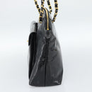 CHANEL Chain Turn Lock Tote Bag Patent leather Gold Black CC Auth 93339-4