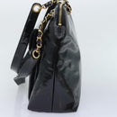 CHANEL Chain Turn Lock Tote Bag Patent leather Gold Black CC Auth 93339-4