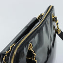 CHANEL Chain Turn Lock Tote Bag Patent leather Gold Black CC Auth 93339-6