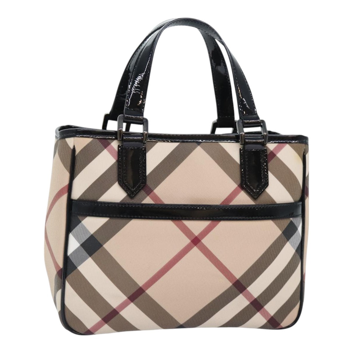 BURBERRY Nova Check Hand Bag PVC Leather Beige Silver Auth 93340