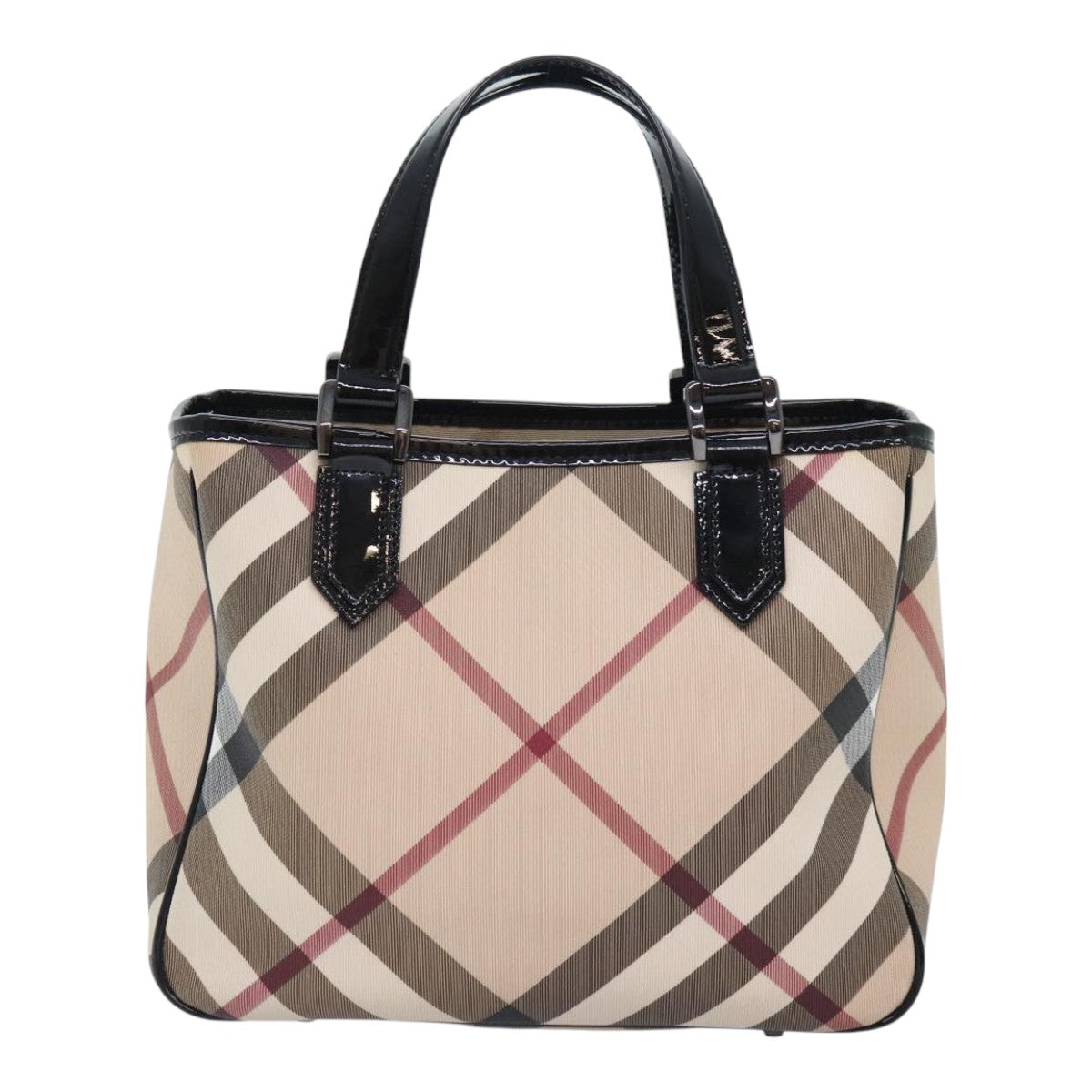 BURBERRY Nova Check Hand Bag PVC Leather Beige Silver Auth 93340 - 0