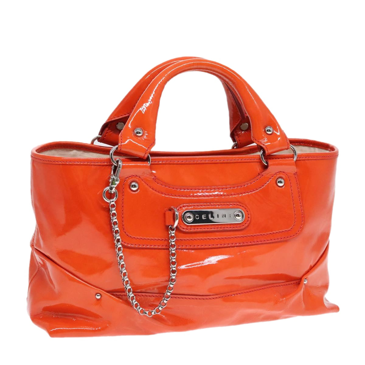 CELINE Boogie bag Hand Bag Enamel Orange Silver Auth 93342