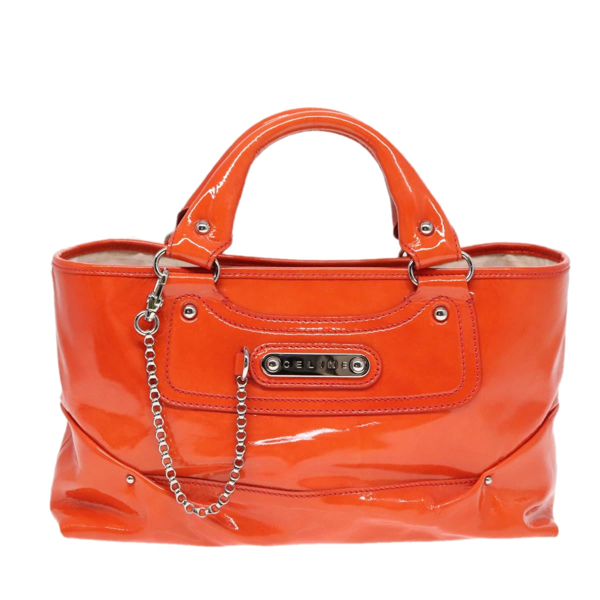 CELINE Boogie bag Hand Bag Enamel Orange Silver Auth 93342