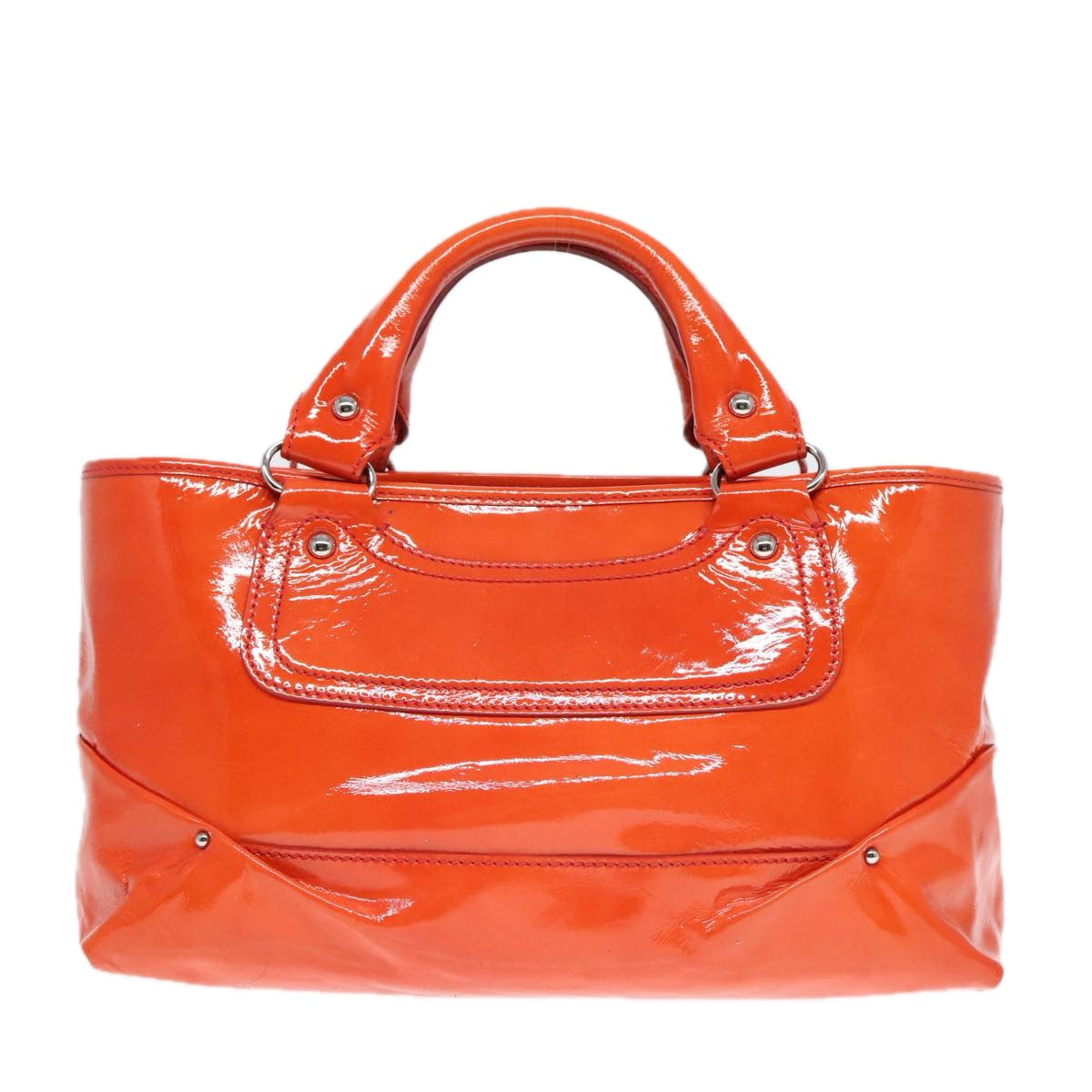 CELINE Boogie bag Hand Bag Enamel Orange Silver Auth 93342 - 0