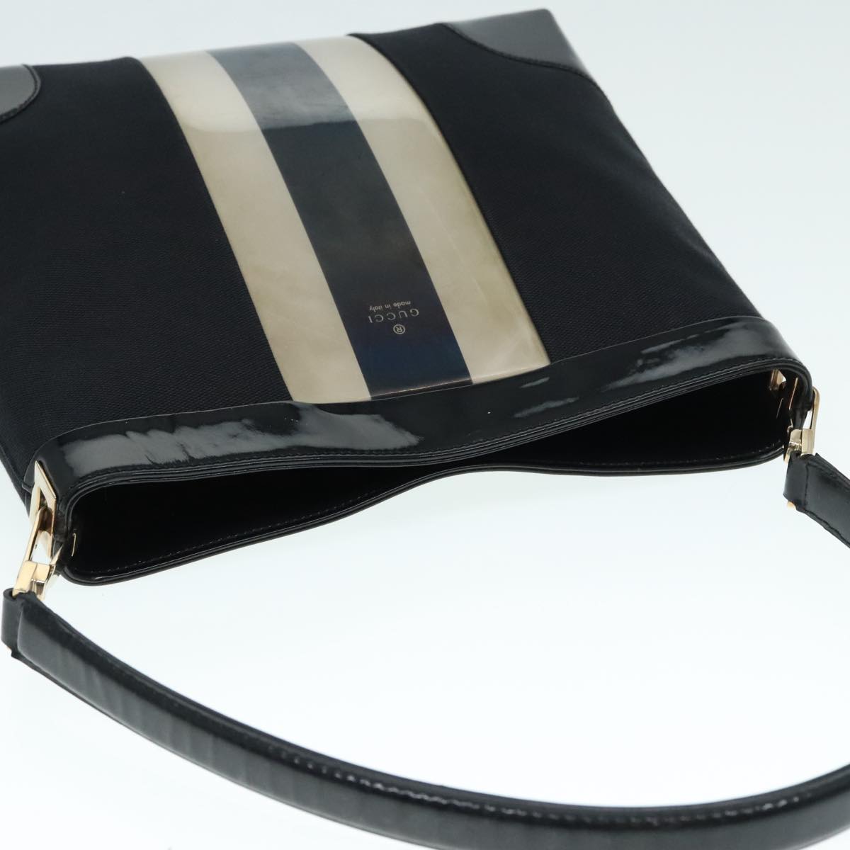 GUCCI Shoulder Bag Canvas Vinyl Enamel Black White Gold 001 4231 Auth 93345