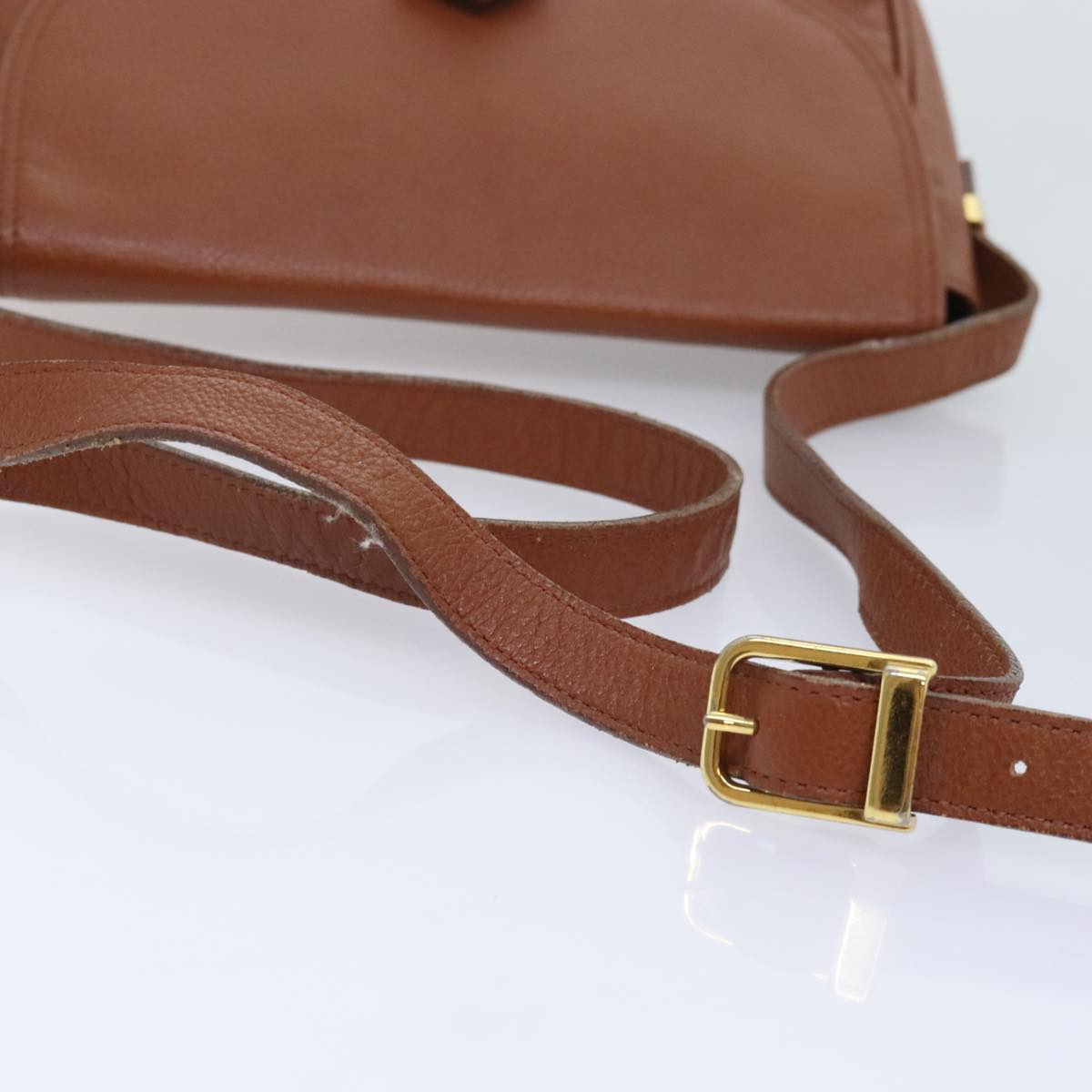 SAINT LAURENT Shoulder Bag Leather Brown Gold Auth 93349