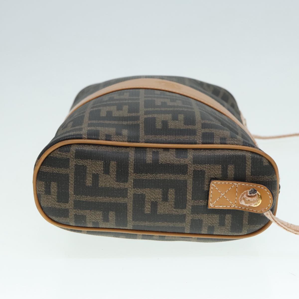 FENDI Shoulder Bag Zucca Canvas Brown Black Auth 93355