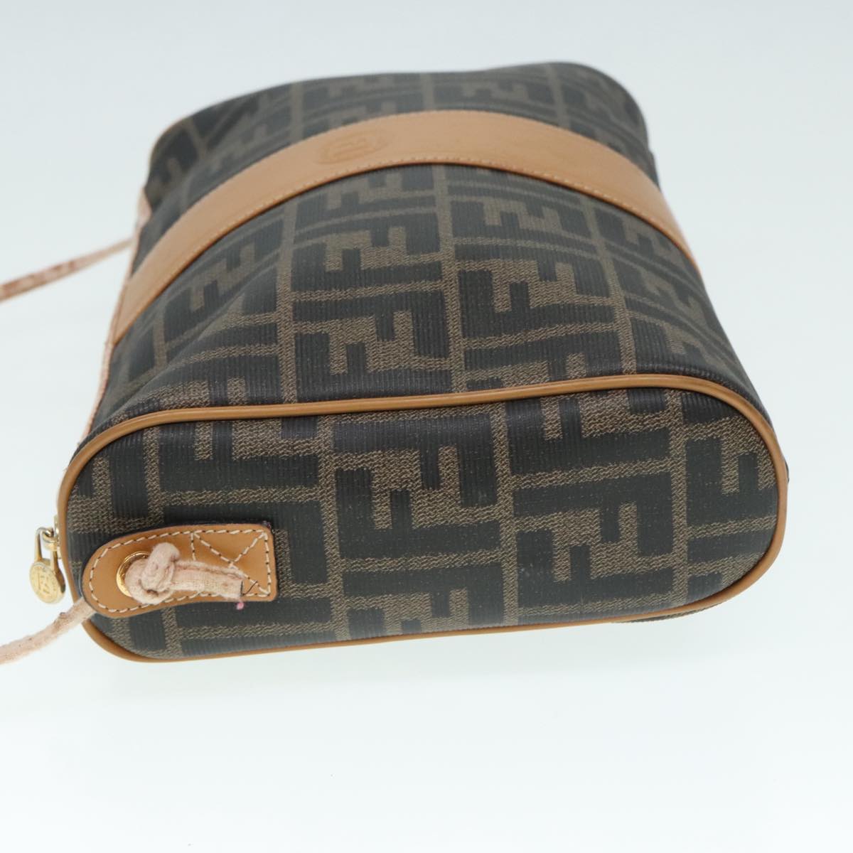 FENDI Shoulder Bag Zucca Canvas Brown Black Auth 93355