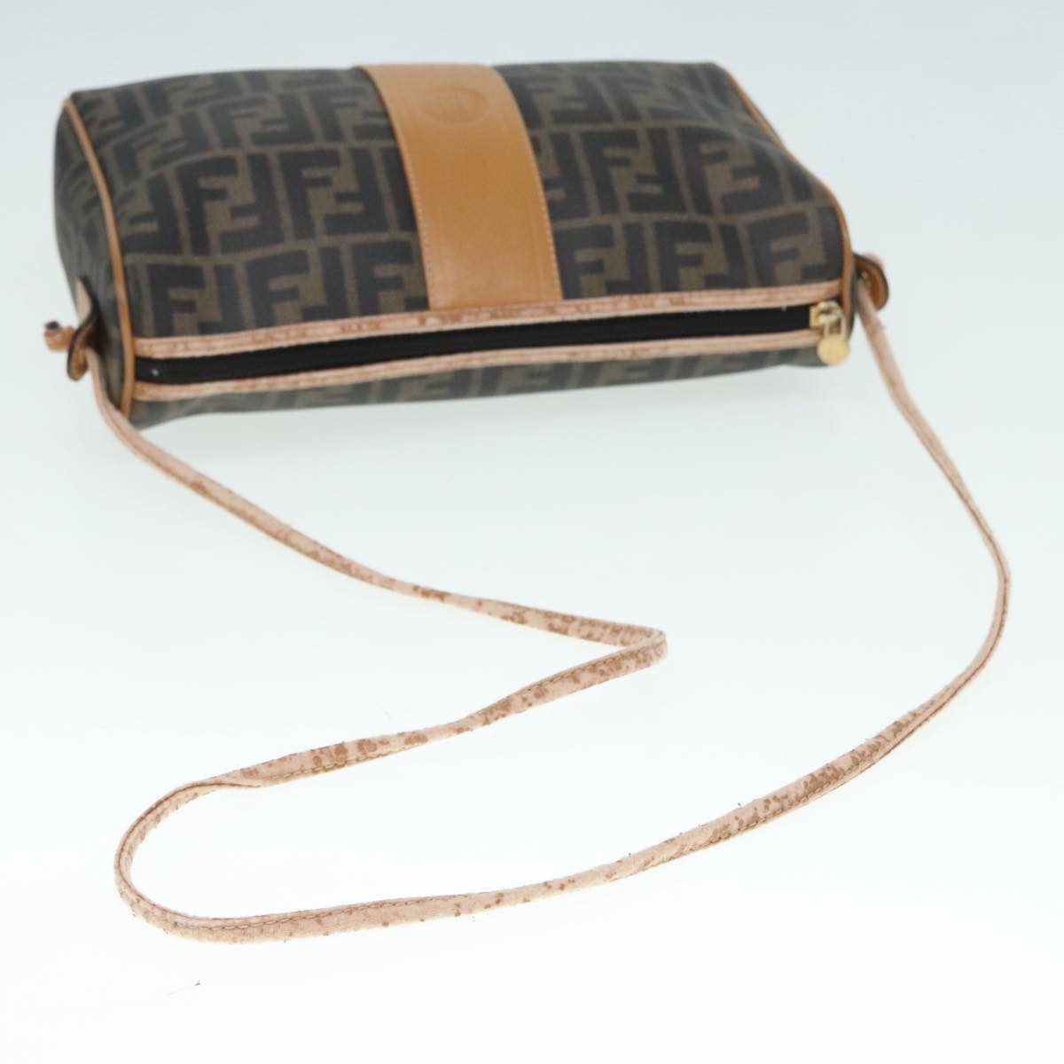 FENDI Shoulder Bag Zucca Canvas Brown Black Auth 93355