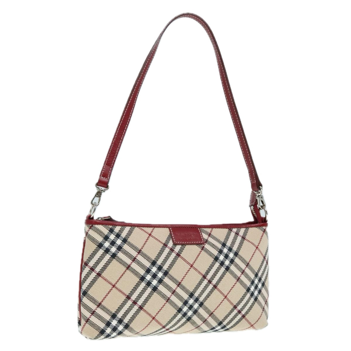 BURBERRY Nova Check Blue Label Accessory Pouch Canvas Beige Red Auth 93356