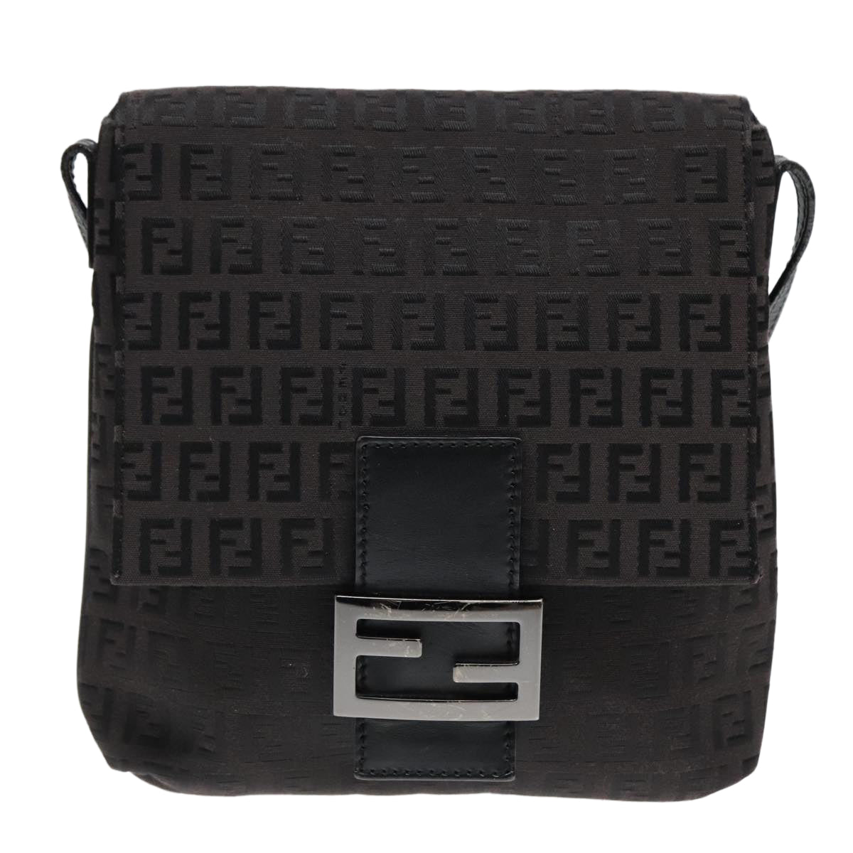 FENDI Zucchino Canvas Shoulder Bag Black Auth 93358