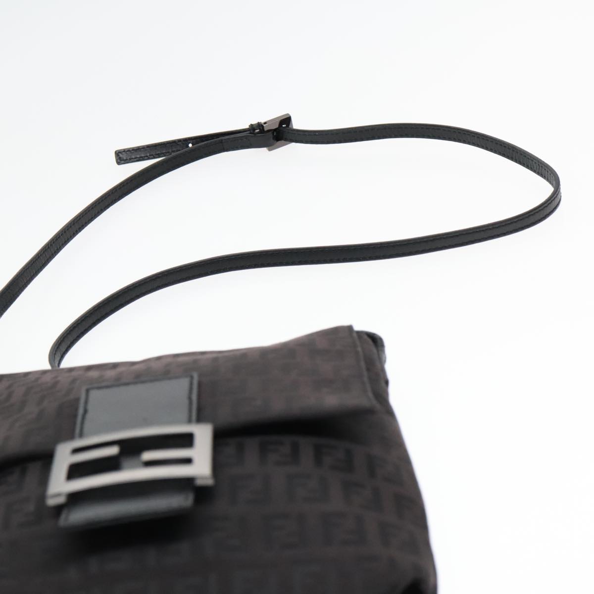 FENDI Zucchino Canvas Shoulder Bag Black Auth 93358