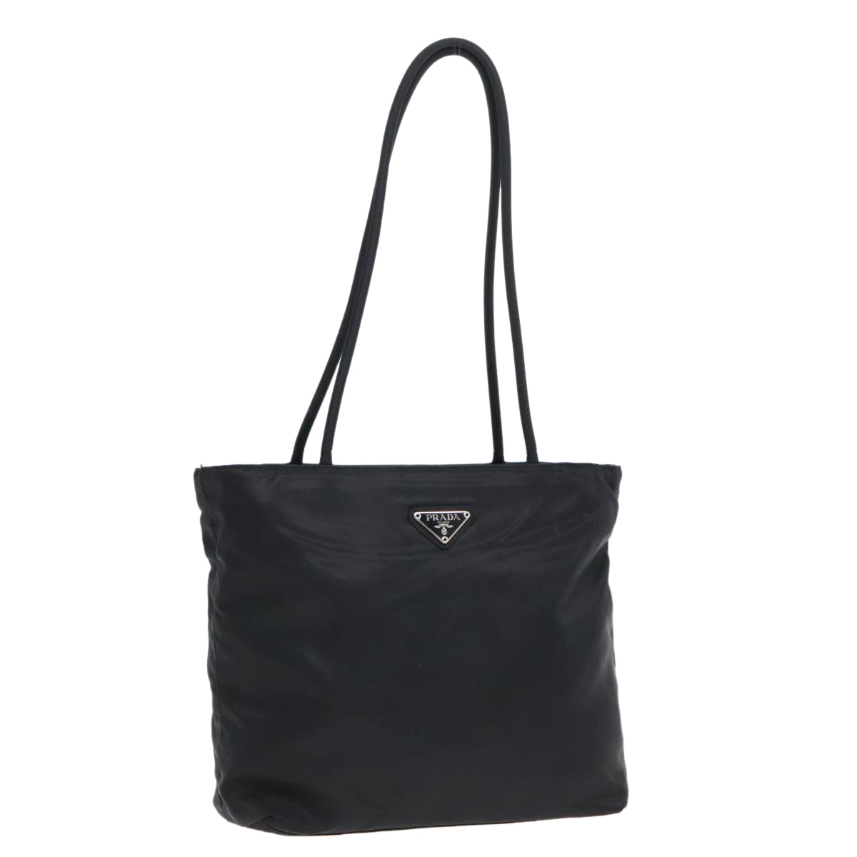 PRADA Tote Bag Nylon Black Silver Auth 93362