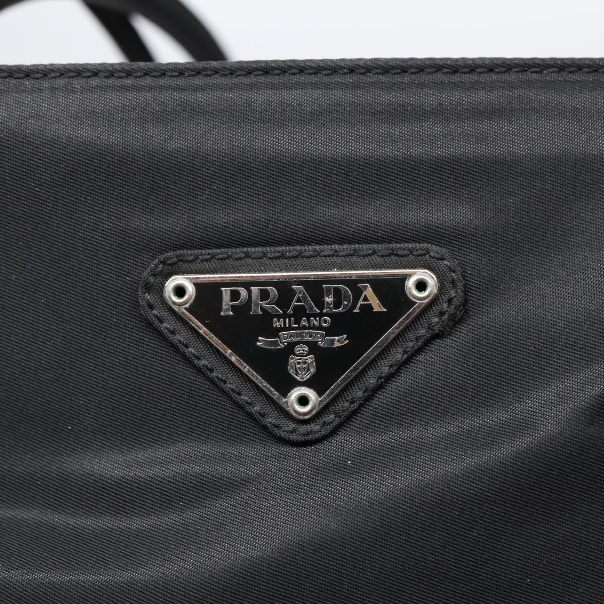 PRADA Tote Bag Nylon Black Silver Auth 93362