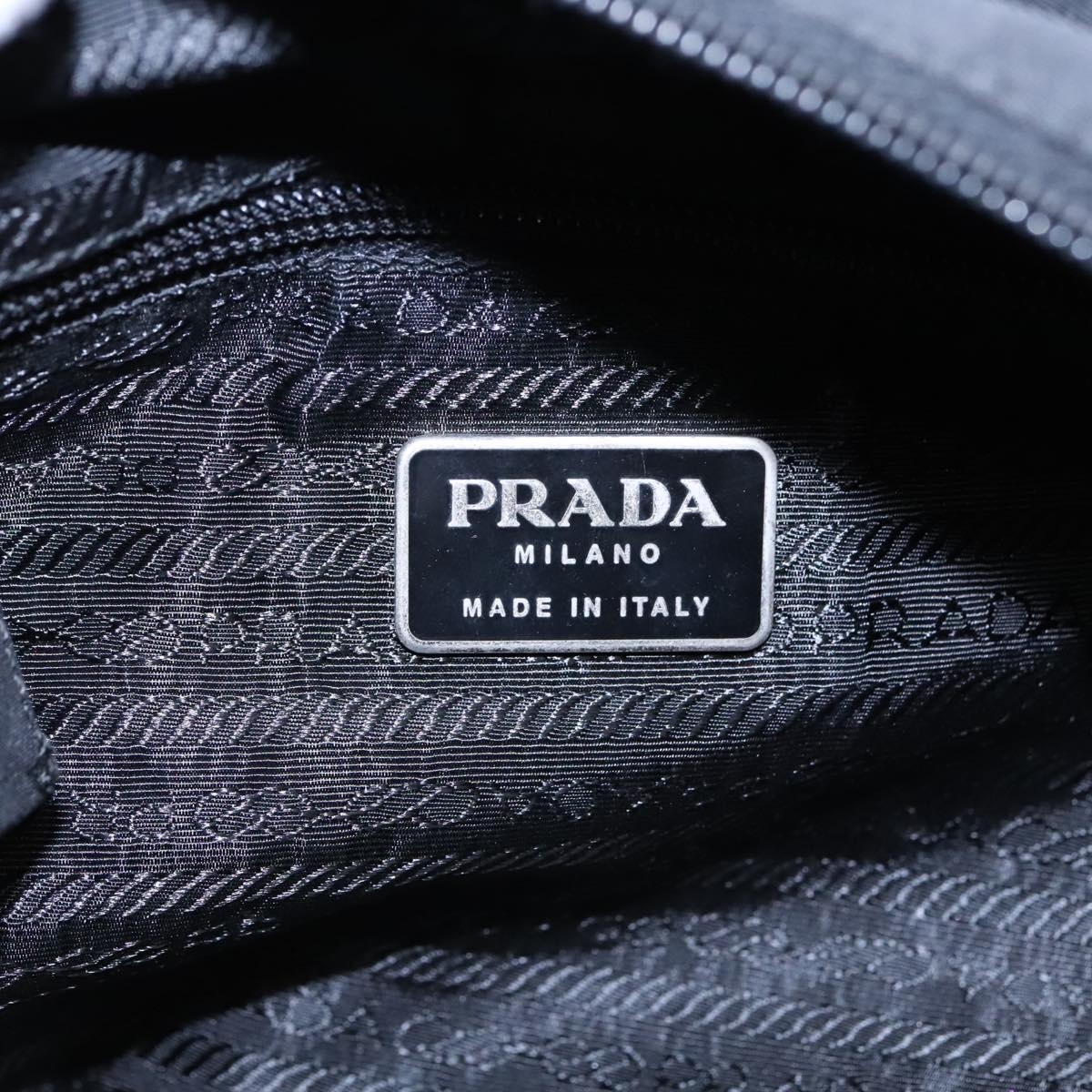 PRADA Tote Bag Nylon Black Silver Auth 93362