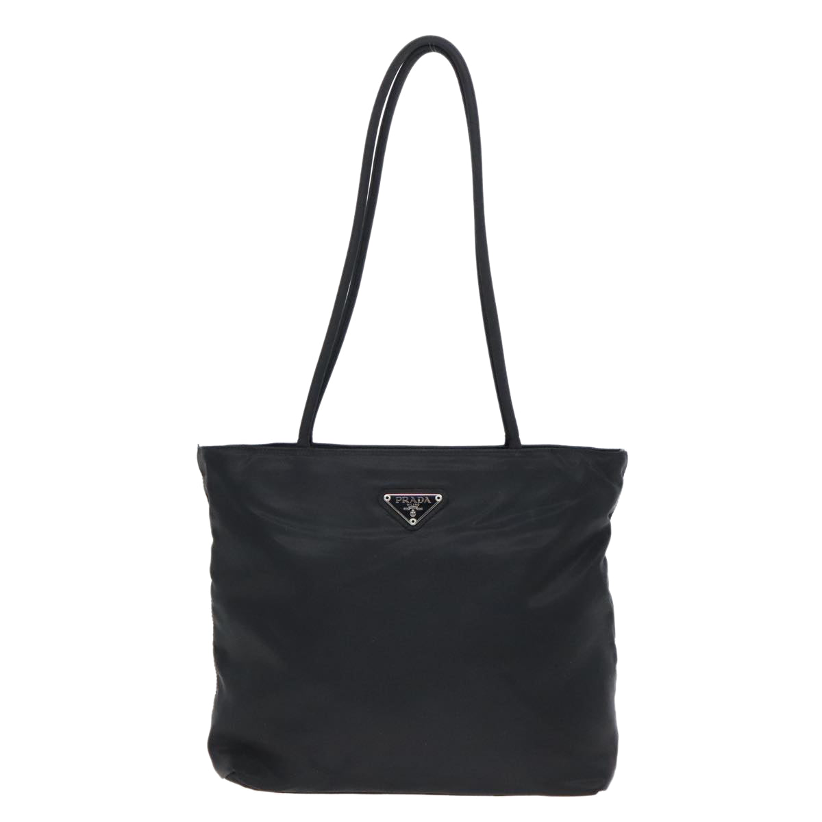 PRADA Tote Bag Nylon Black Silver Auth 93362