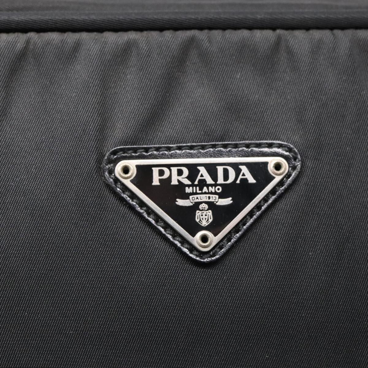 PRADA Hand Bag Nylon Black Silver Auth 93363