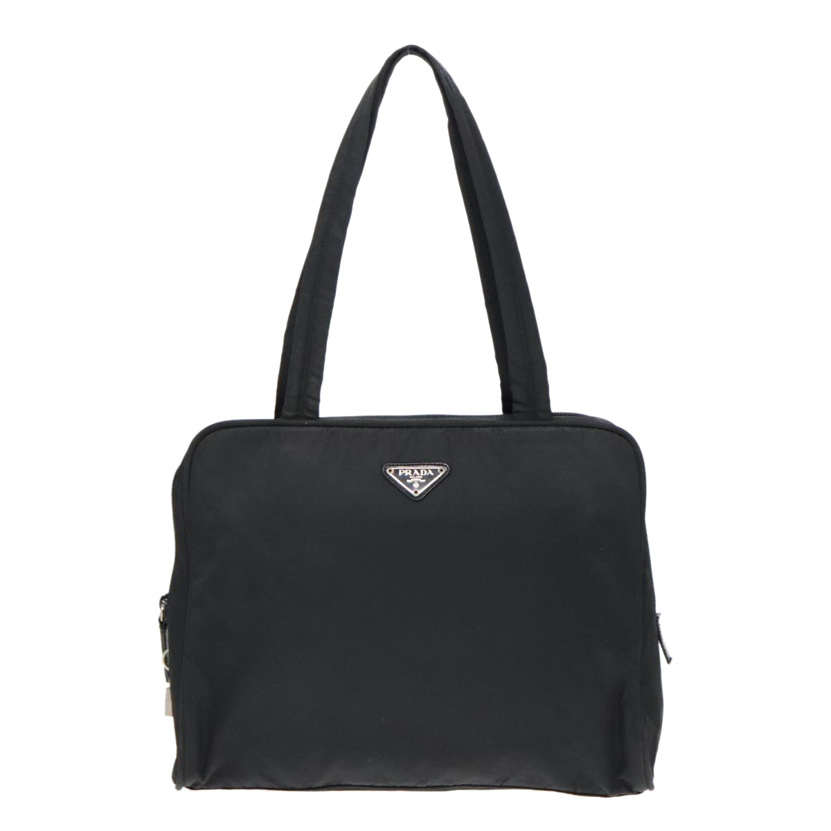 PRADA Hand Bag Nylon Black Silver Auth 93363