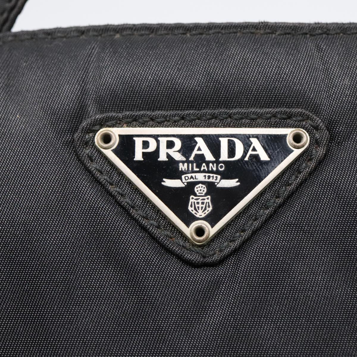 PRADA Hand Bag Nylon Black Silver Auth 93365