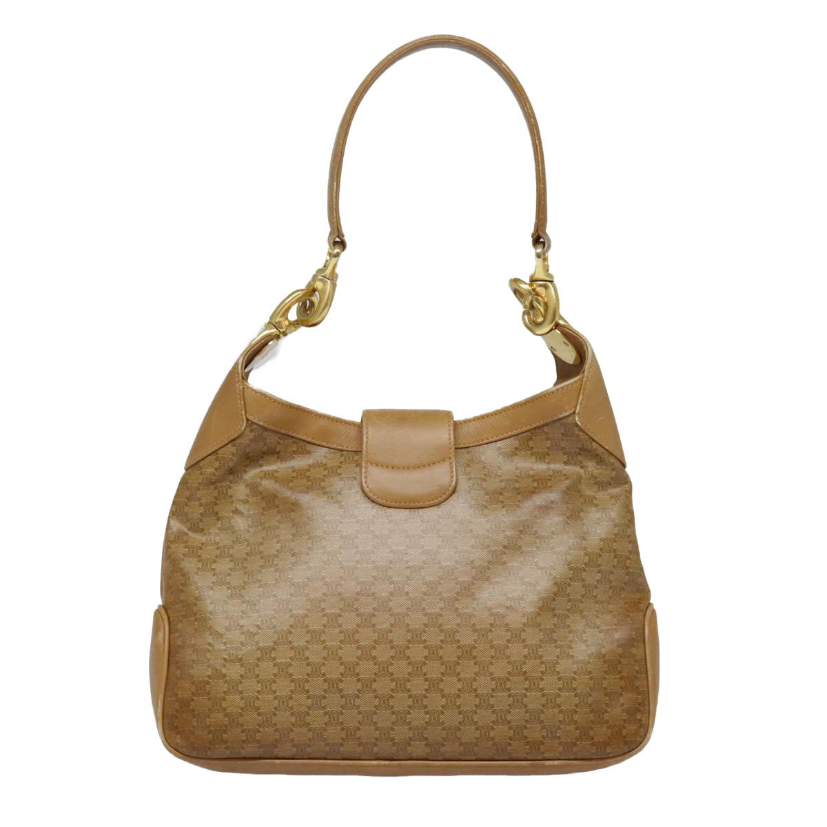 CELINE Macadam Canvas Shoulder Bag Beige Gold Auth 93370