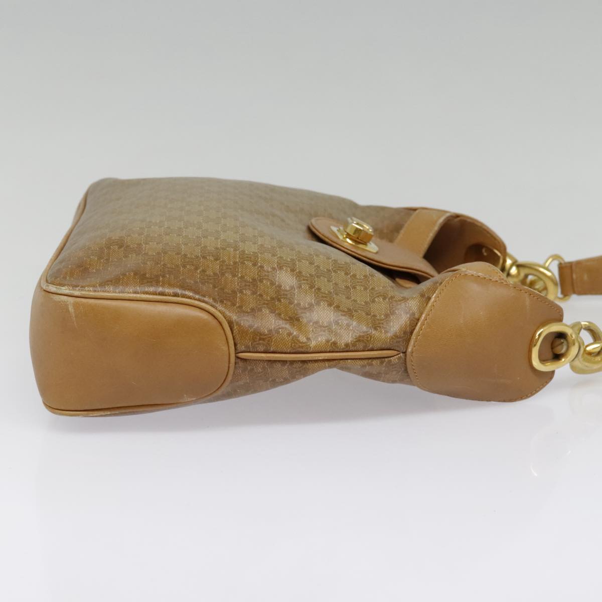 CELINE Macadam Canvas Shoulder Bag Beige Gold Auth 93370