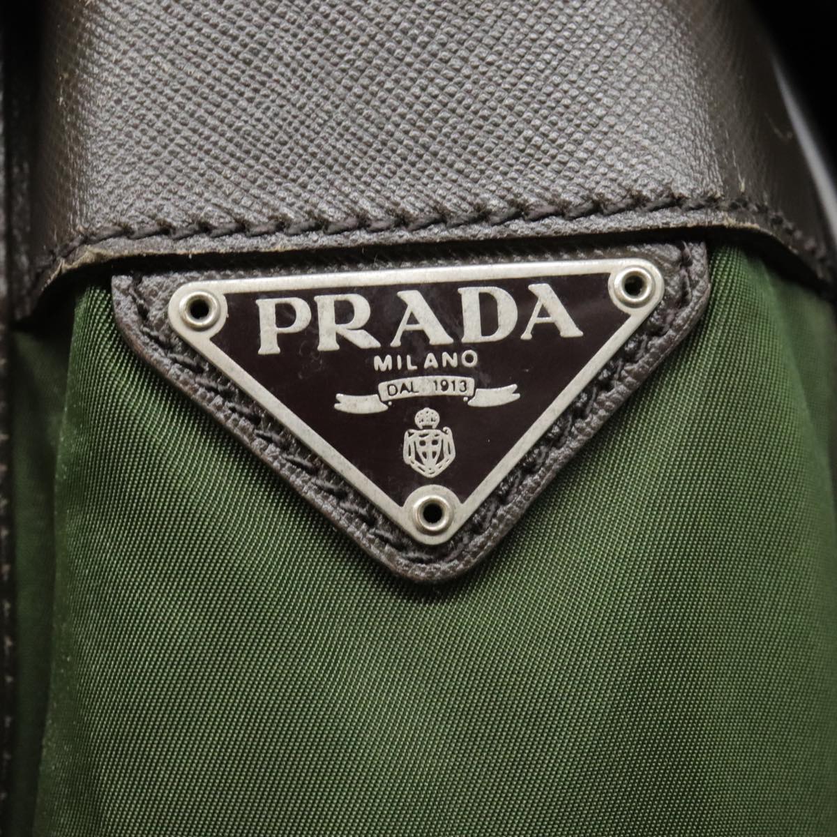 PRADA Shoulder Bag Nylon Green Brown Silver Auth 93371