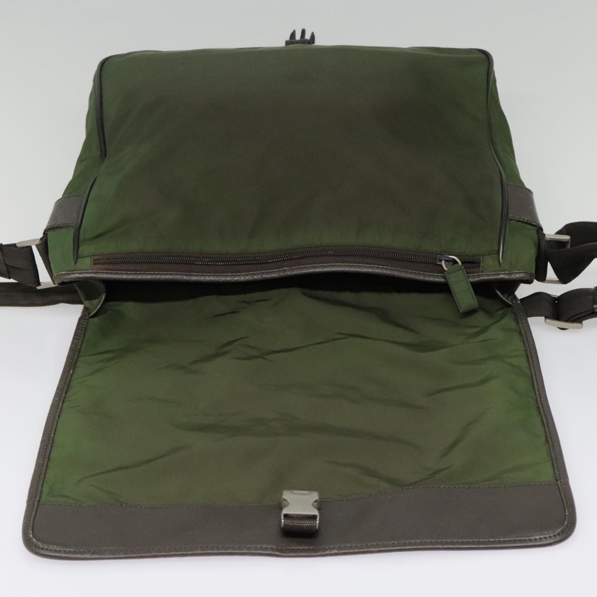 PRADA Shoulder Bag Nylon Green Brown Silver Auth 93371