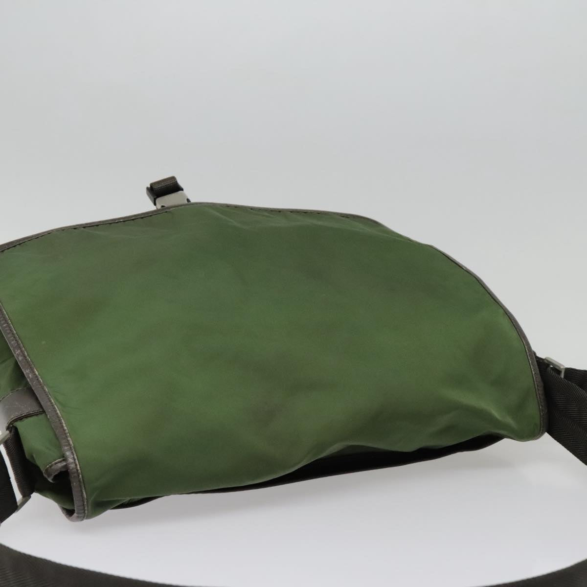 PRADA Shoulder Bag Nylon Green Brown Silver Auth 93371