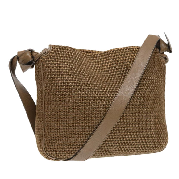 BOTTEGA VENETA Shoulder Bag Canvas Leather Brown Gold Auth 93373